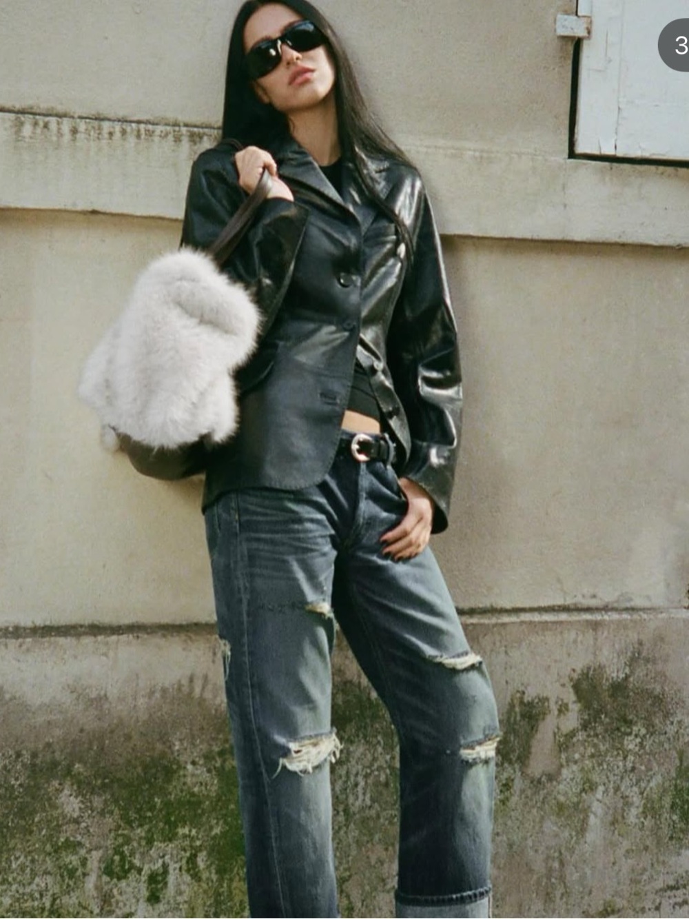 Zara Black Leather Blazer Jacket